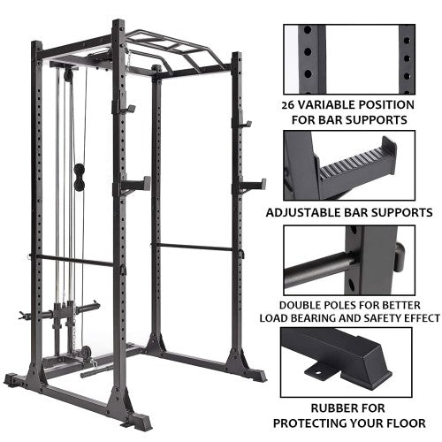 Power Cage, 1200LB Capacity Squat Rack with Cable Crossover Machine Power Rack with LAT Pull Down Attachments for Strength Training, Home, Gym - 1020160-162 Power Cage, 1200LB Capacity Squat Rack with Cable Crossover Machine Power Rack with LAT Pull Down Attachments for Strength Training, Home, Gym - 1020160-162
